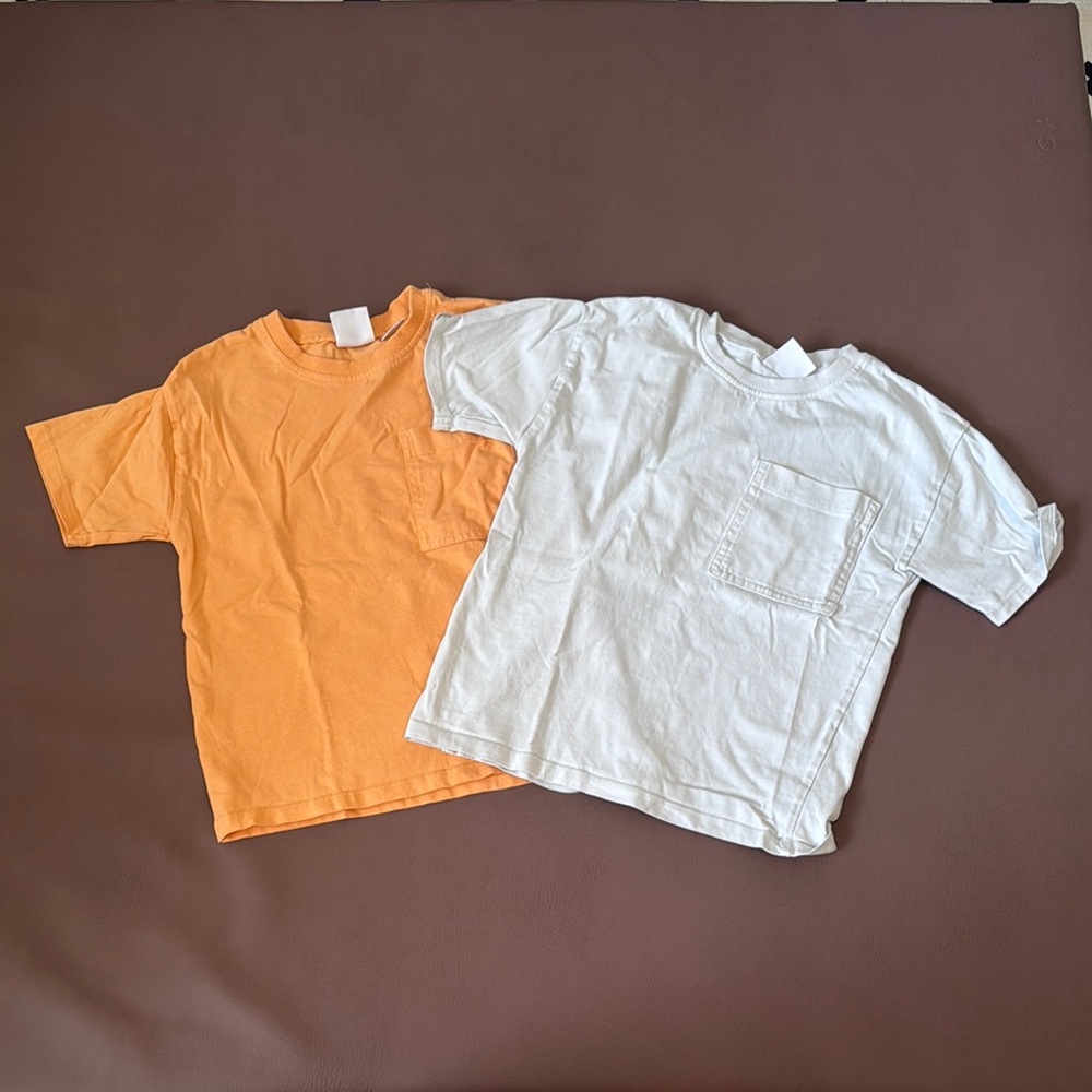 Zara Orange and White Kids pocket T-Shirts Sz 4/5